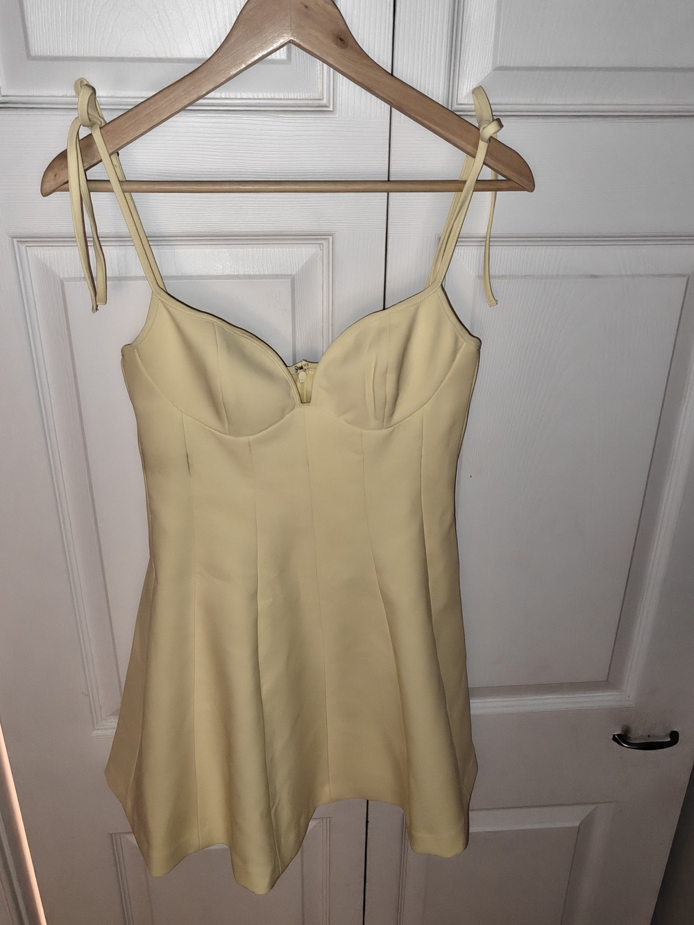 Zara Pale Yellow Tie-Shoulder Mini Dress